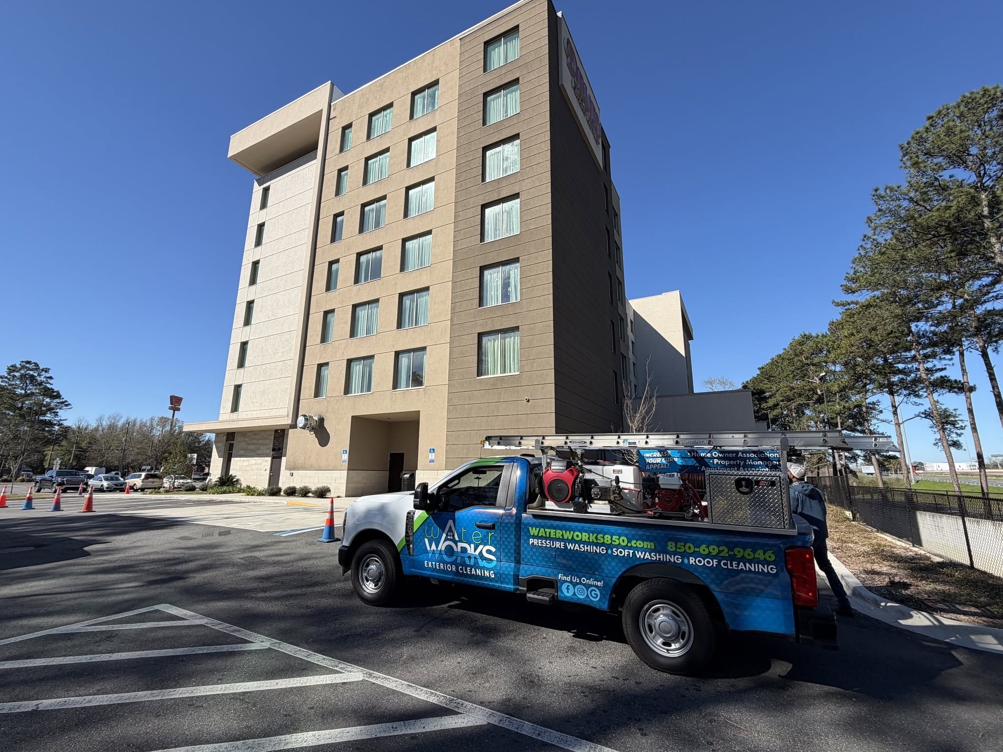 Water Works truck on a commercial hotel cleaning job in Tallahassee
