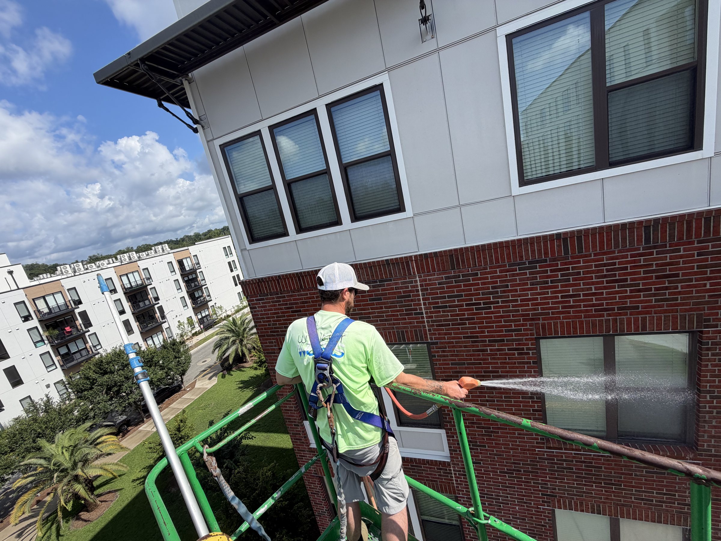 Commercial window cleaning from a lift