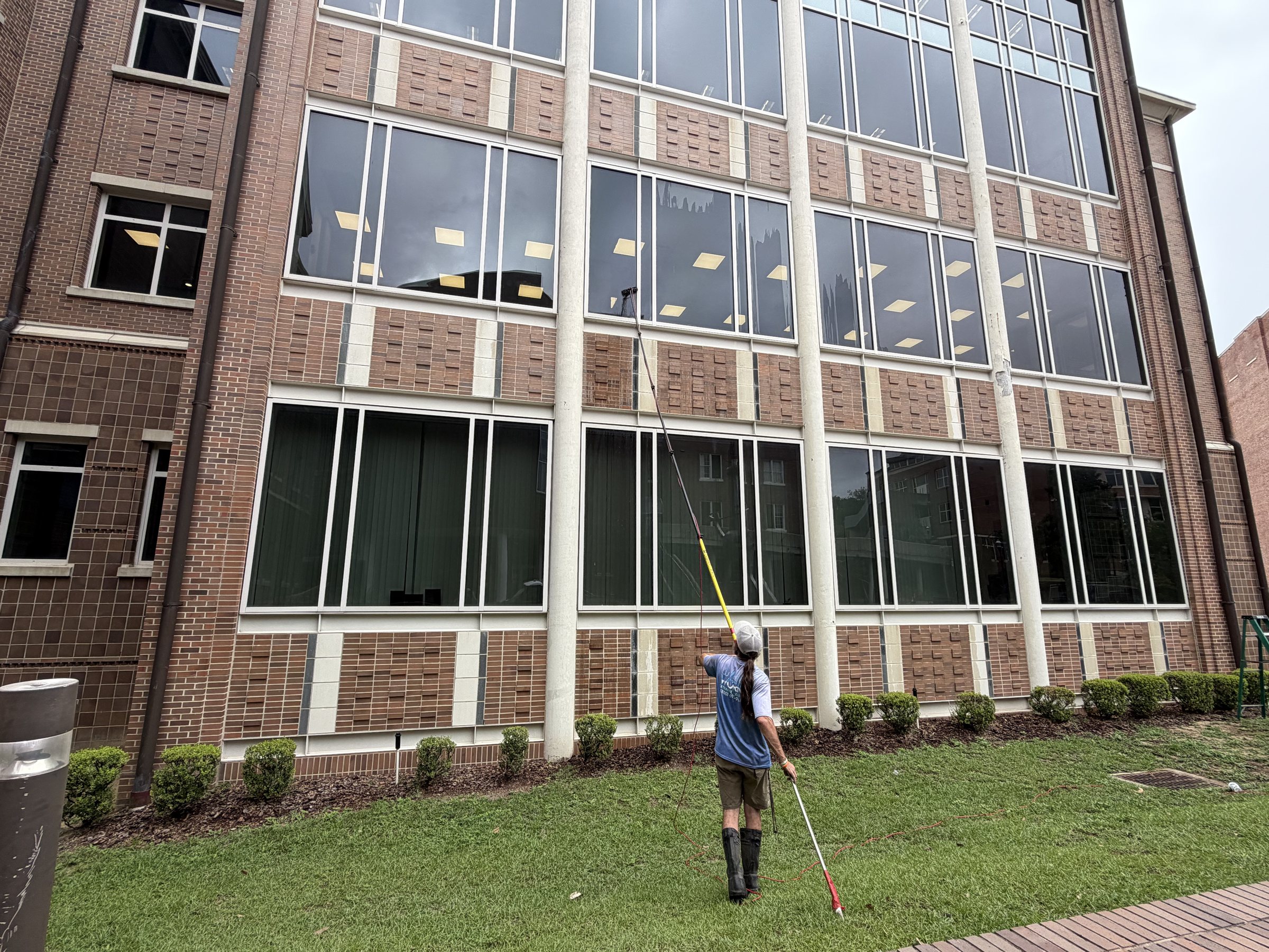 Commercial window cleaning with a water-fed pole